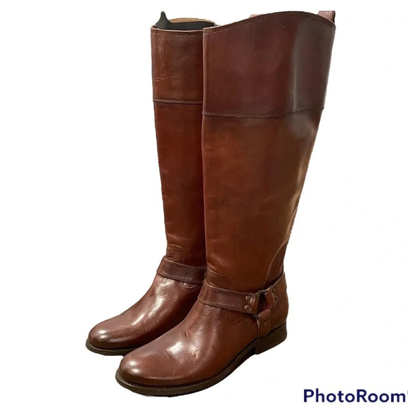 NWT FRYE Leather Melissa Harness Inside-Zip Boot 7 in Redwood - Picture 1 of 16